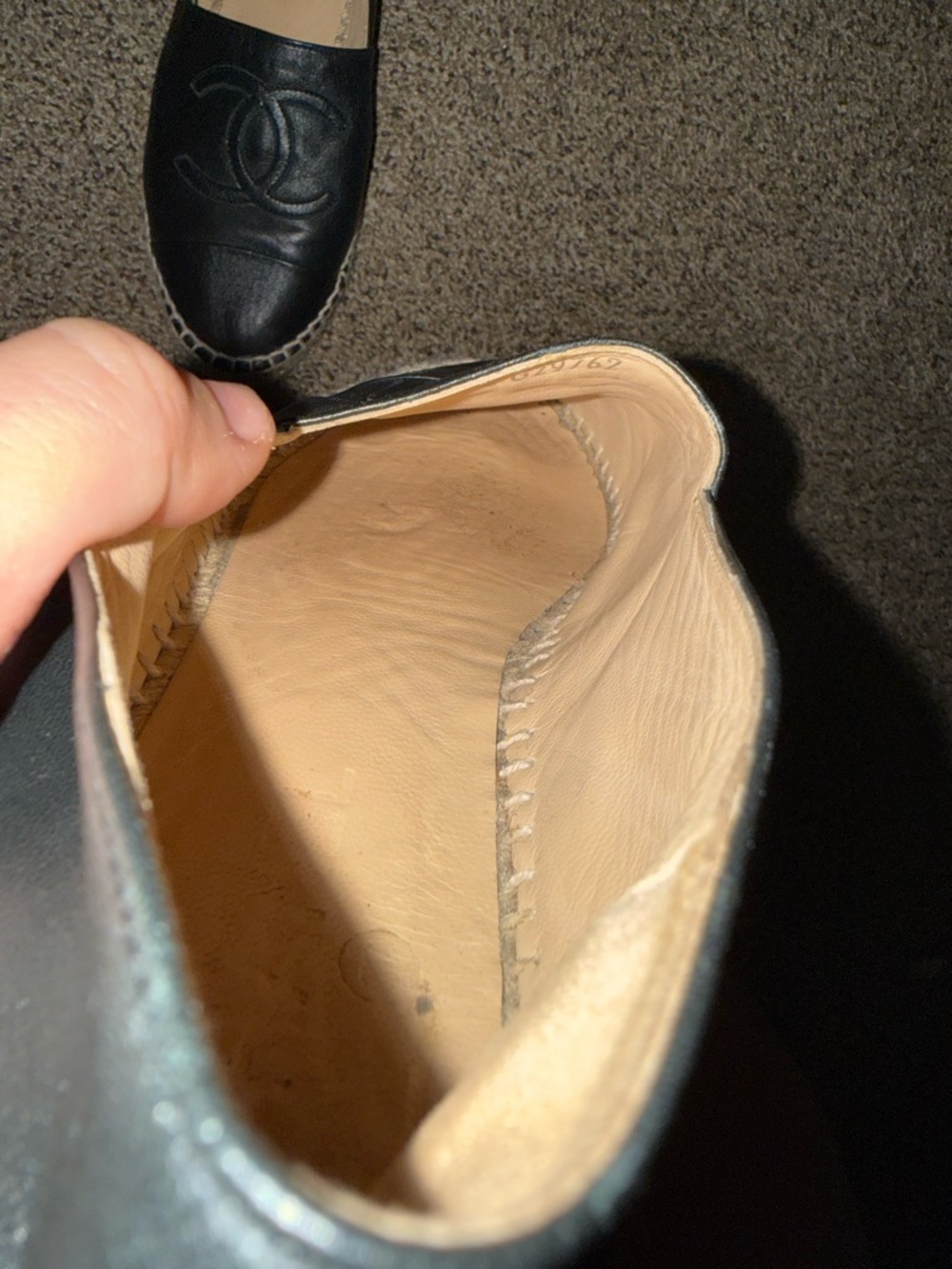 Chanel Black Leather Espadrille Slip-Ons - Picture 4 of 5